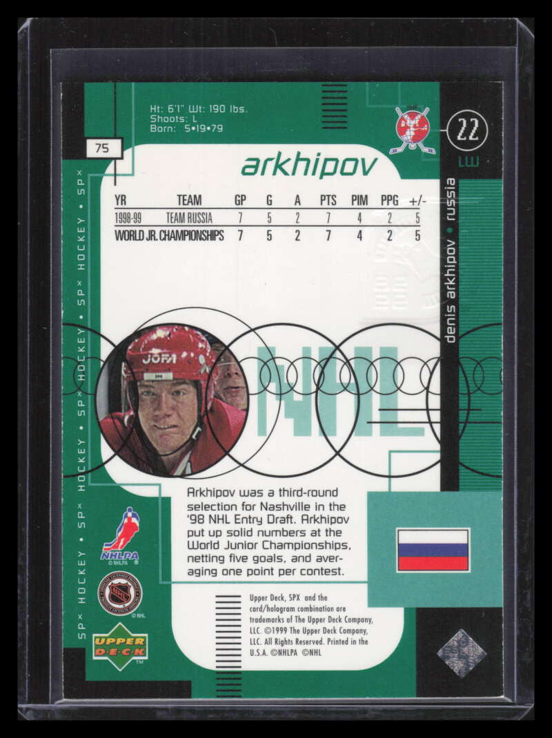 1998-99 SPx Top Prospects Radiance 75 Denis Arkhipov Rookie 1/100
