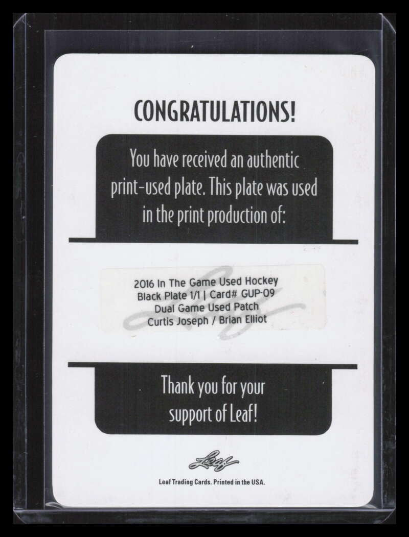 2016-17 ITG Used Memorabilia Printing Plate Brian Elliott Curtis Joseph 1/1