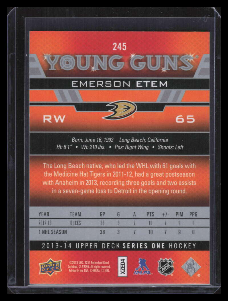 2013-14 Upper Deck Exclusives High Gloss 245 Emerson Etem Rookie Young Guns 3/10