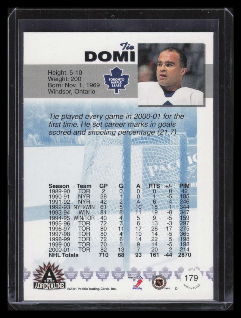 2001-02 Pacific Adrenaline Premiere Date 179 Tie Domi 54/62