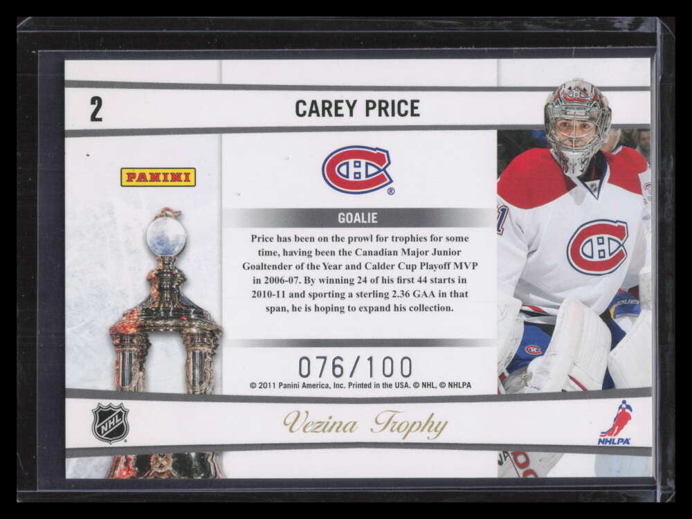 2010-11 Playoff Contenders Awards Contenders Purple 2 Carey Price 76/100