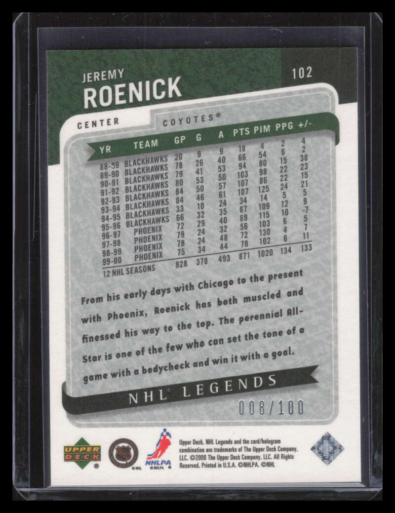 2000-01 Upper Deck Legends Legendary Collection Silver 102 Jeremy Roenick 8/100
