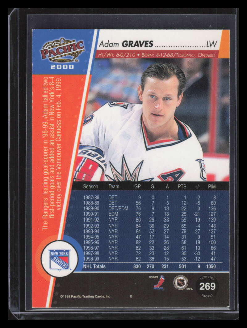 1999-00 Pacific Ice Blue 269 Adam Graves 51/75