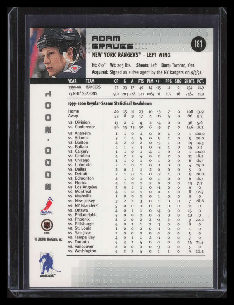 2000-01 BAP Memorabilia NHL All-Star Fantasy Emerald 181 Adam Graves 4/10
