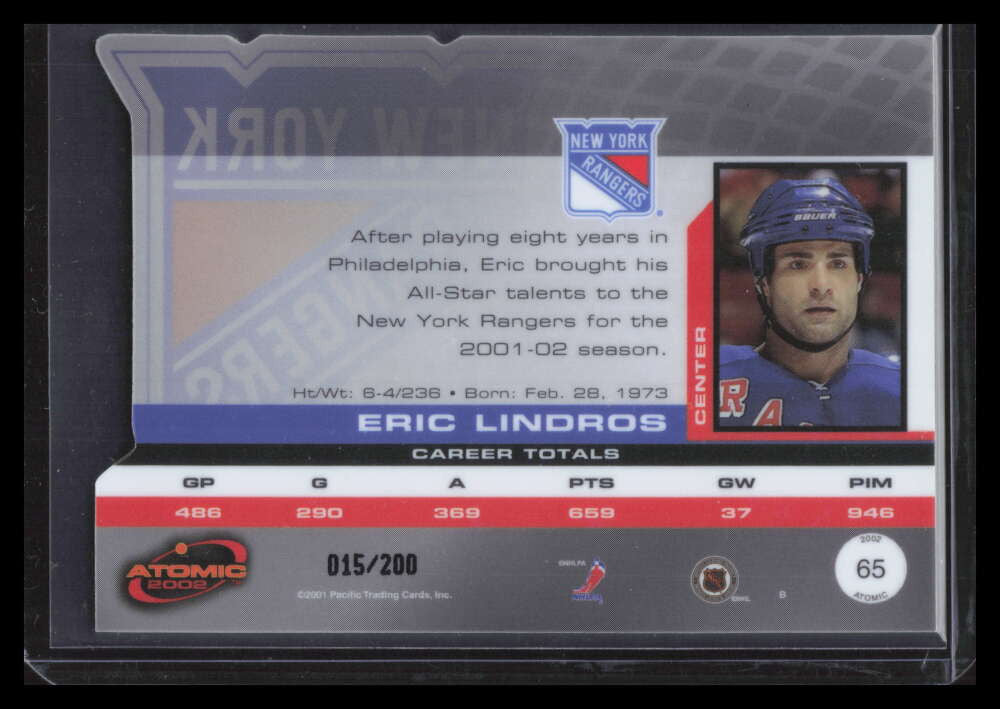 2001-02 Atomic Gold 65 Eric Lindros 15/200