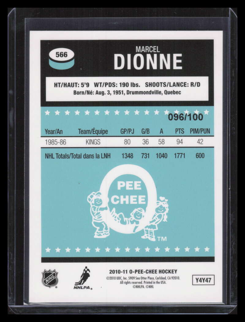 2010-11 O-Pee-Chee Retro Black Rainbow 566 Marcel Dionne L 96/100 Legend