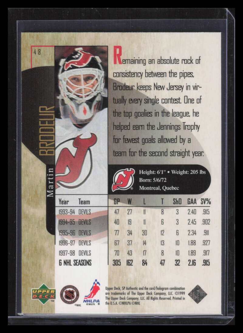 1998-99 SP Authentic Power Shift 48 Martin Brodeur 192/500