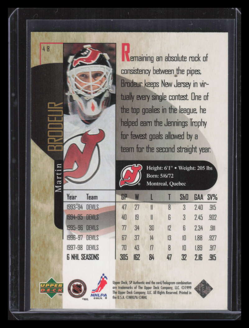 1998-99 SP Authentic Power Shift 48 Martin Brodeur 161/500