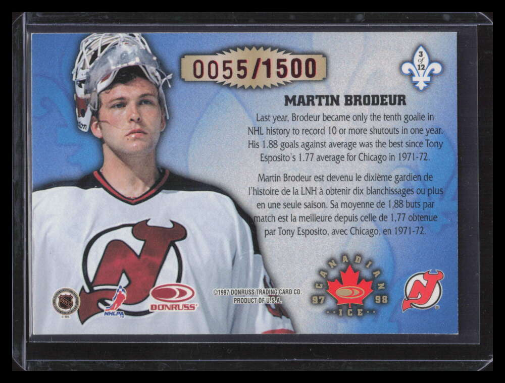 1997-98 Donruss Canadian Ice Les Gardiens 3 Martin Brodeur 55/1500