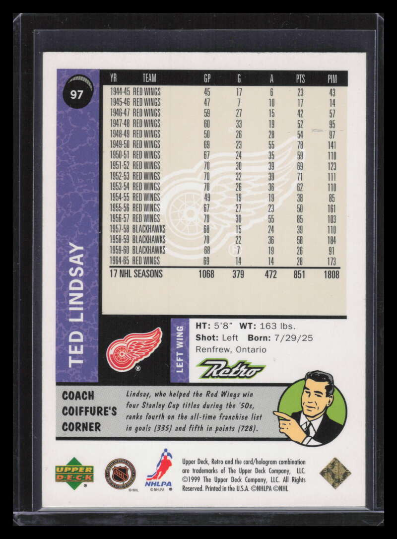 1999-00 Upper Deck Retro Gold 97 Ted Lindsay 92/150