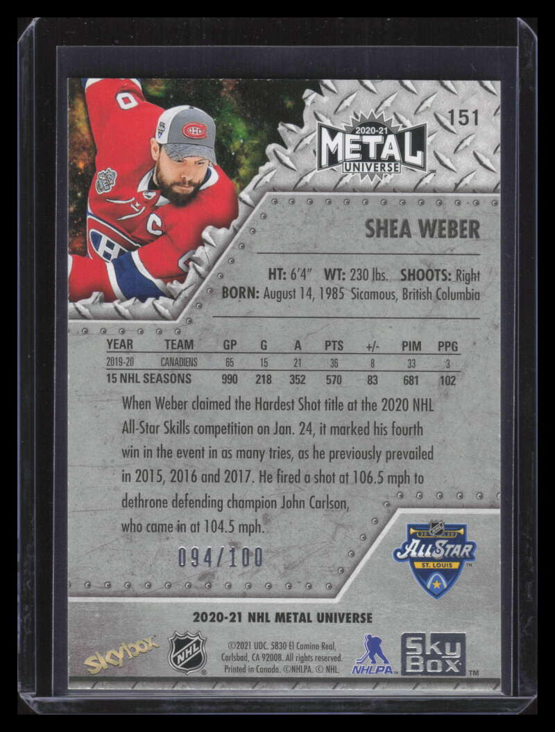 2020-21 Metal Universe Precious Metal Gems Red 151 Shea Weber SKILL 94/100