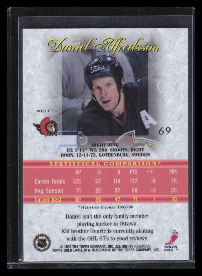 1998-99 Topps Gold Label Class 3 Black 69 Daniel Alfredsson