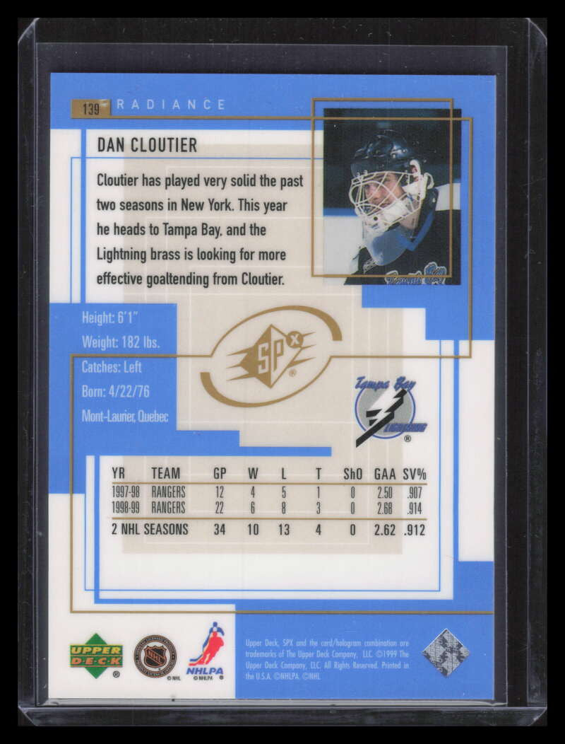 1999-00 SPx Radiance 139 Dan Cloutier 86/100