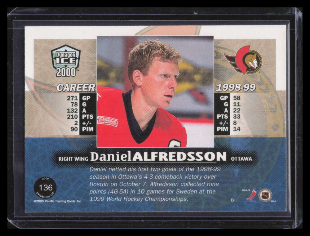 1999-00 Pacific Dynagon Ice Premiere Date 136 Daniel Alfredsson 3/63