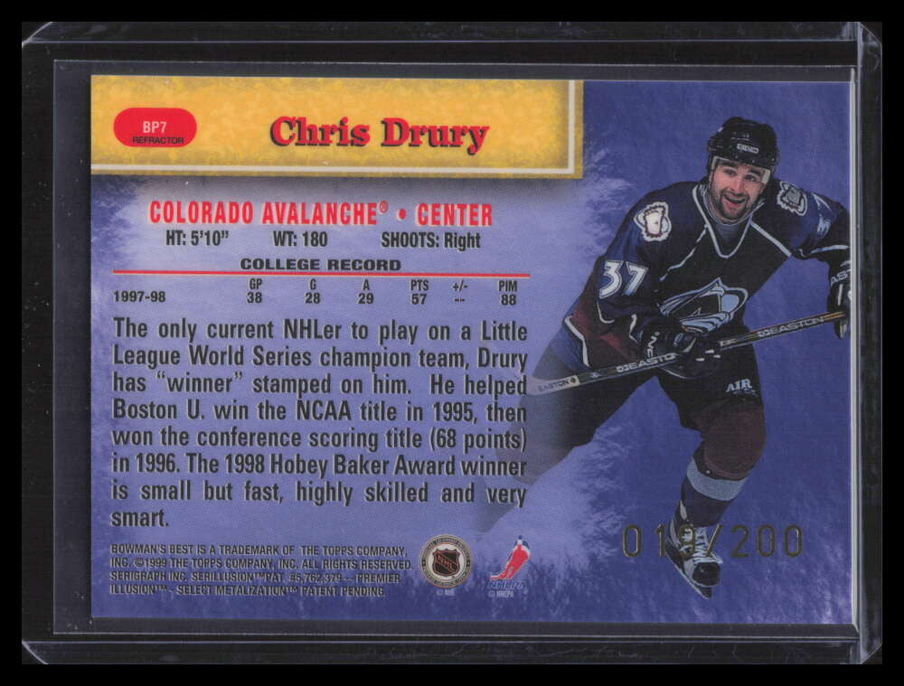1998-99 Bowman's Best Performers Refractor bp7 Chris Drury 19/200