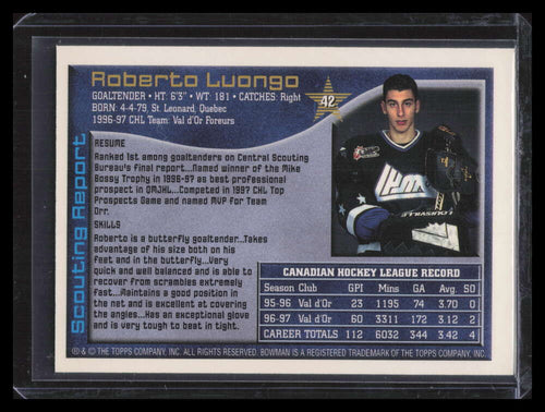 1997 Bowman CHL OPC 42 Roberto Luongo Rookie