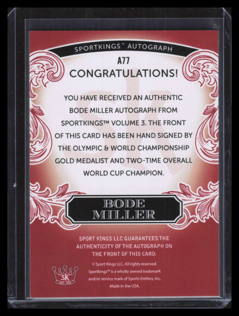 2022 Sportkings Volume 3 Autographs Red a77 Bode Miller Auto 25/50