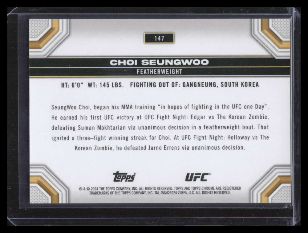 2024 Topps Chrome UFC Black Refractor 147 Choi Seungwoo Rookie 6/10