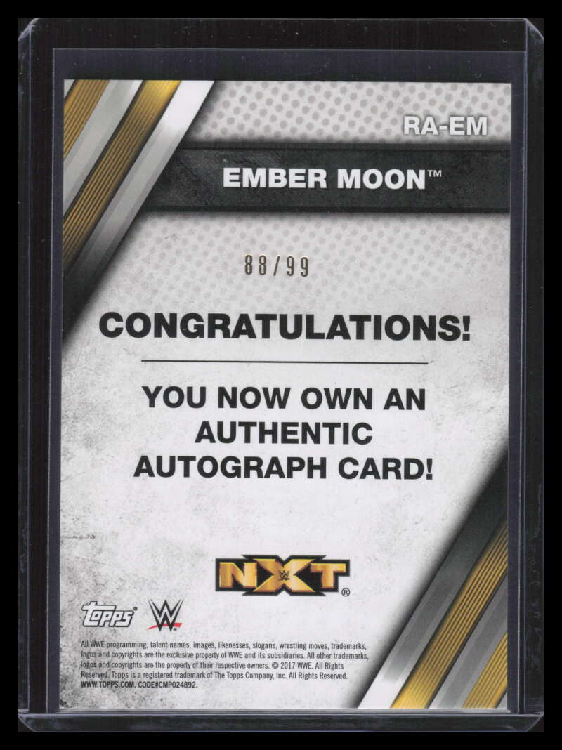 2017 Topps WWE NXT Autographs Bronze RAEM Ember Moon Rookie Auto 88/99