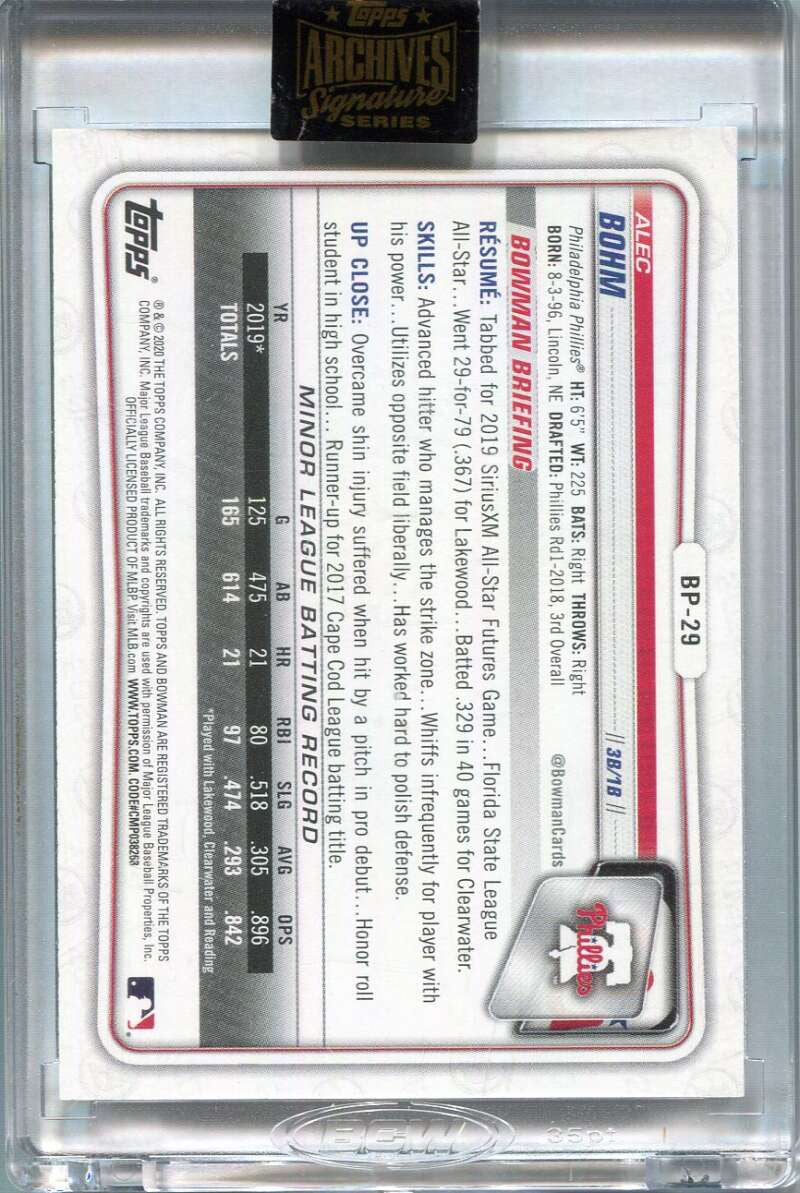DELETE 165419 2022 Topps Archives Signature Series Alec Bohm Auto 79/99 2020 Bowman Prospects
