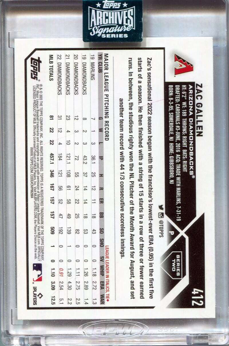 2024 Topps Archives Signature Series Zac Gallen Auto 42/99 2023 Topps