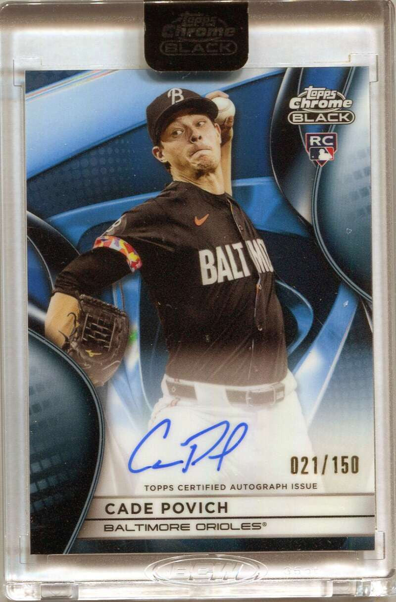 2025 Topps Chrome Black Autographs Blue Refractor Cade Povich RC Auto 21/150