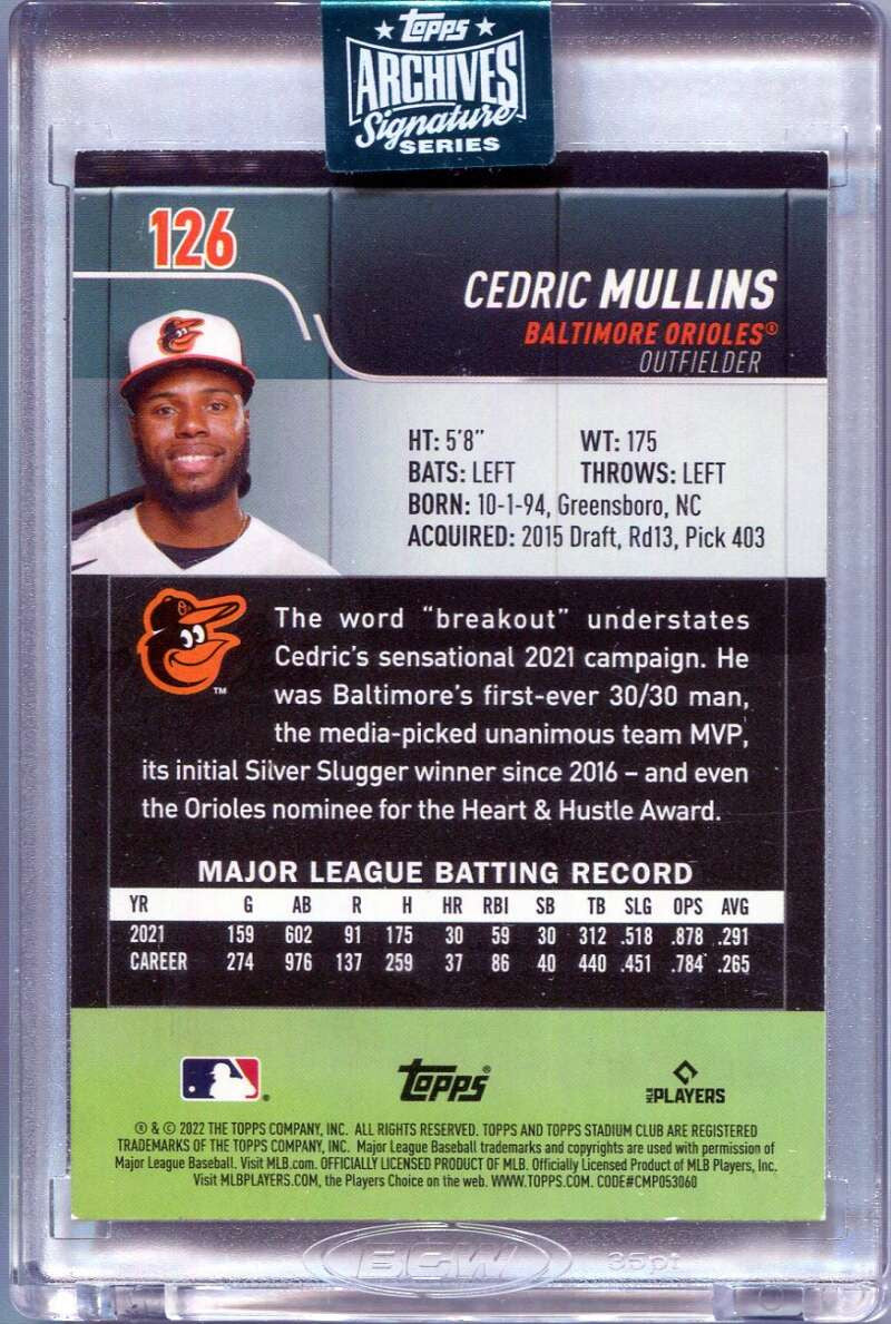2024 Topps Archives Signature Series Cedric Mullins Auto 43/43 2022 Stadium Club