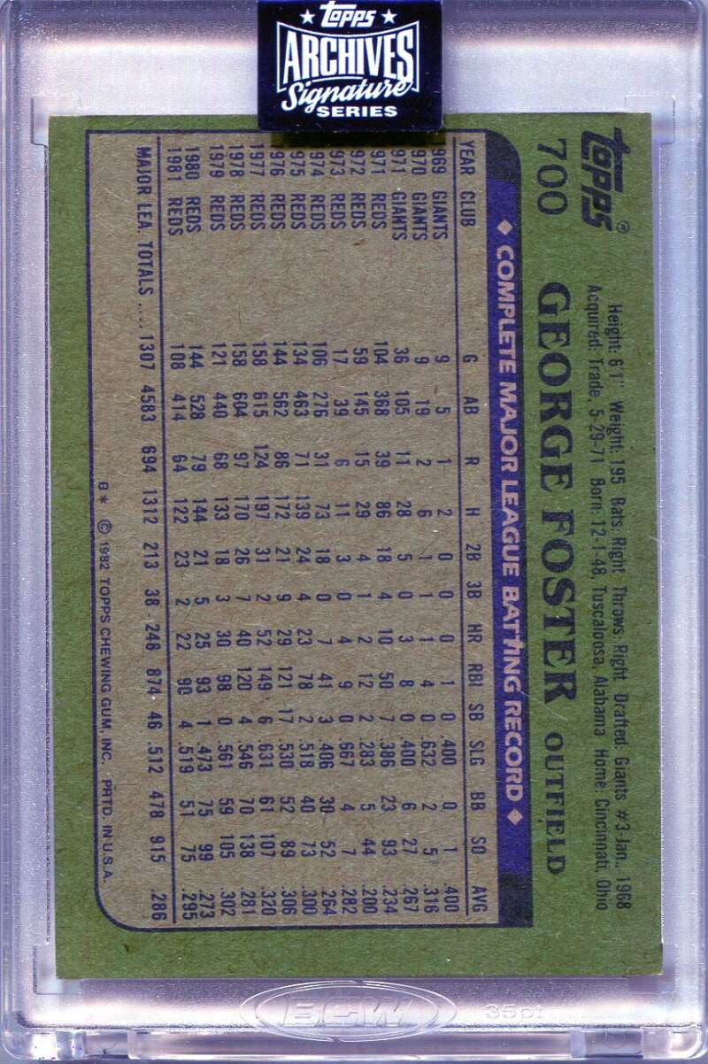 DELETE 165437 2020 Topps Archives Signature Series Retired George Foster Auto 20/34 1982 Topps
