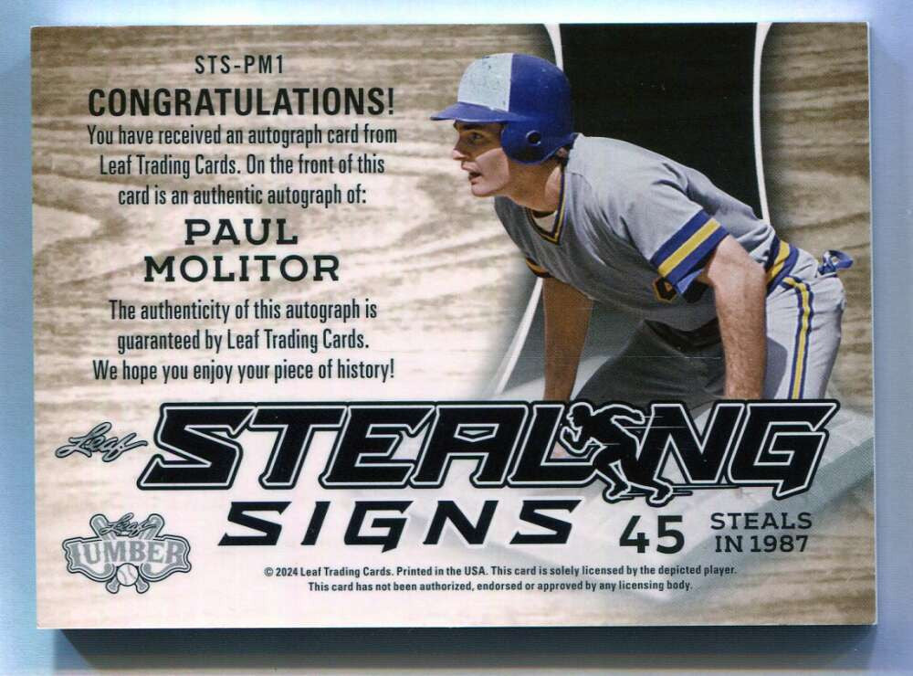 2024 Leaf Lumber Stealing Signs Holo Bronze stspm1 Paul Molitor Auto 32/35