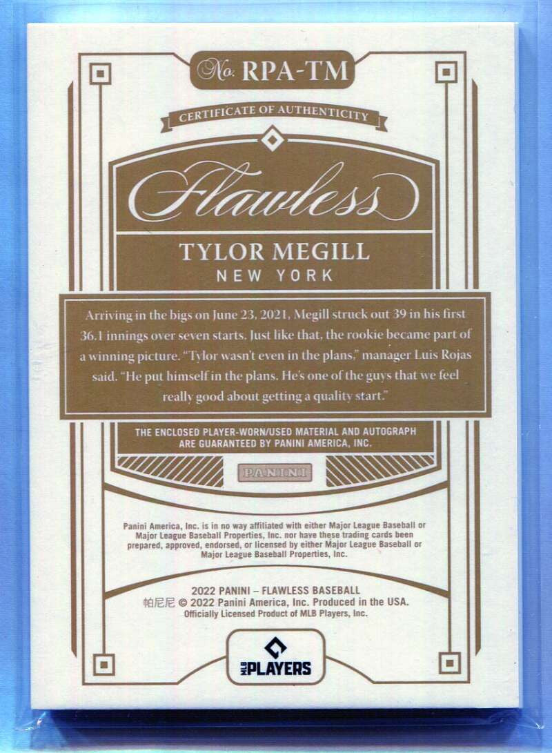 2022 Panini Flawless Rookie Patch Autographs 23 Tylor Megill RC Patch Auto 16/25
