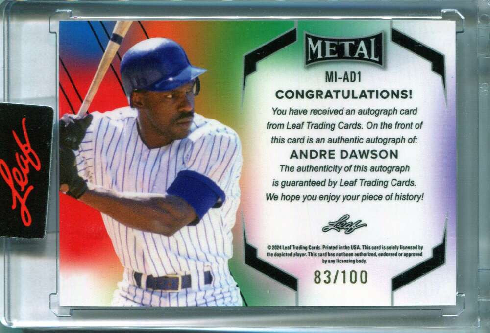 2024 Leaf Metal Inscriptions Red miad1 Andre Dawson Auto 83/100 8x All Star