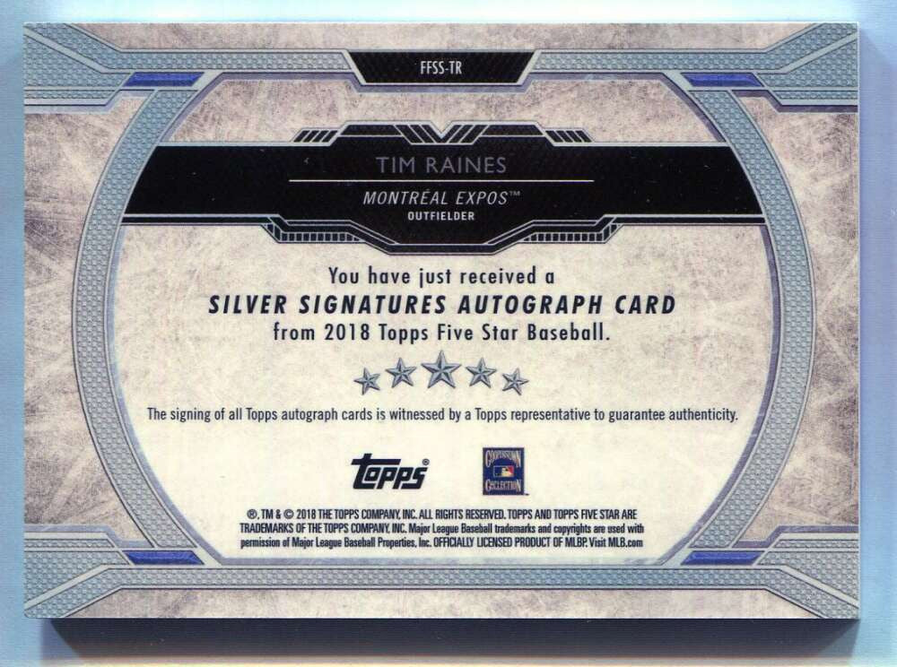 SOLD 165461 2018 Topps Five Star Silver Signatures Purple FFSSTR Tim Raines Auto 11/25
