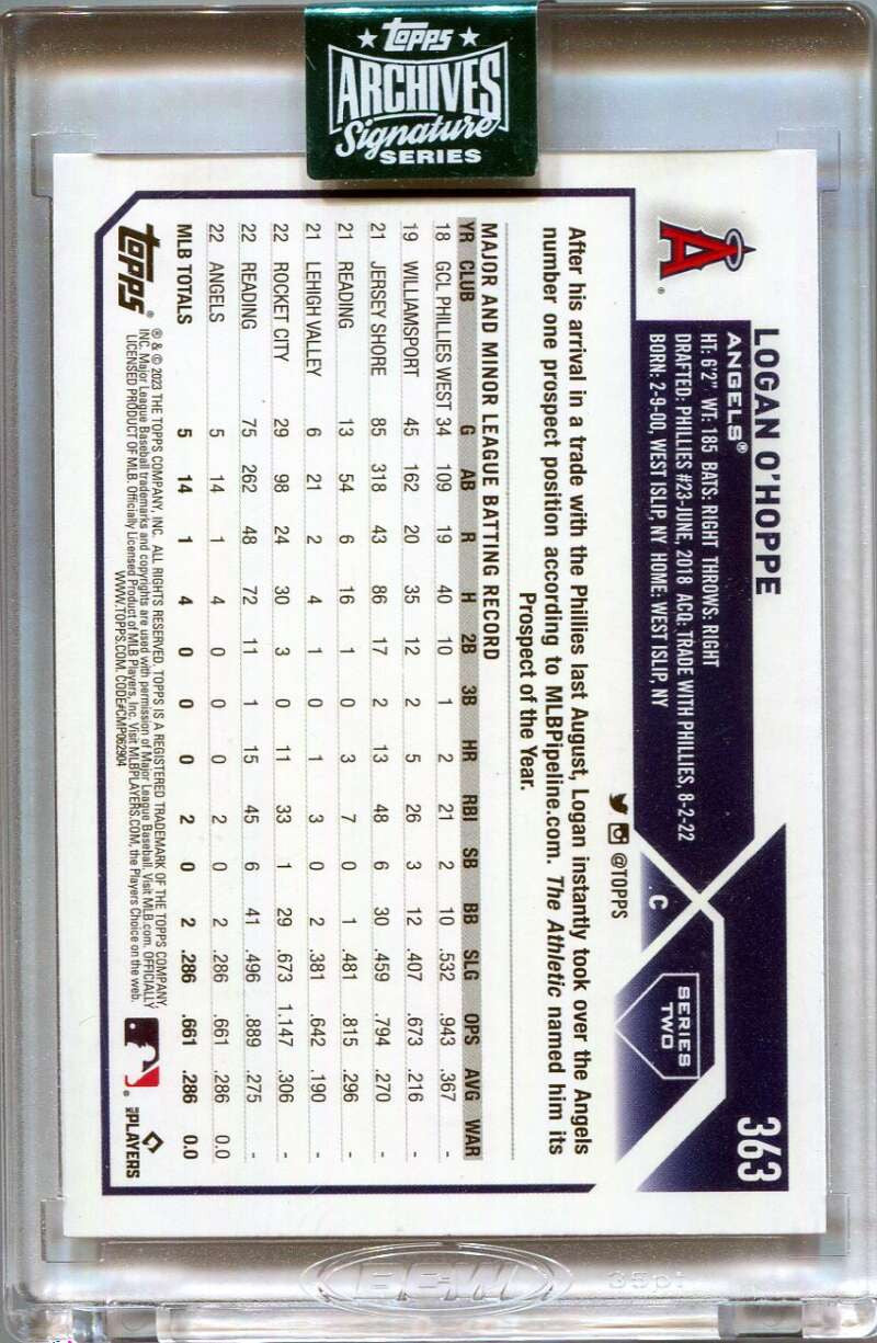 2024 Topps Archives Signature Series Logan O'Hoppe Auto 42/60 2023 Topps Rookie