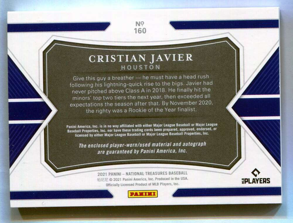 2021 Panini National Treasures 160 Cristian Javier Rookie Patch Auto 72/99