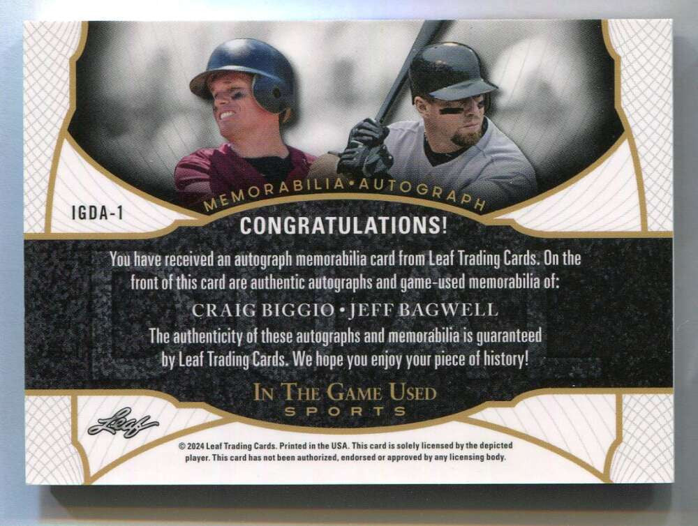 2024 ITG Used Sports Memorabilia Autographs Biggio Bagwell Dual Jersey Auto 5/25