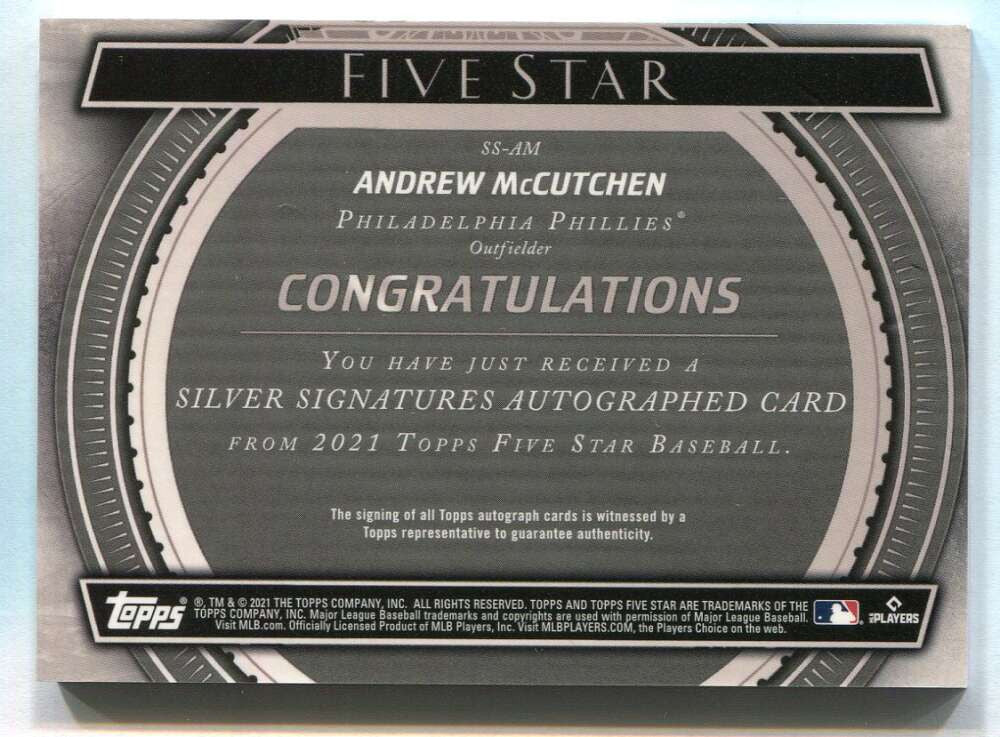 2021 Topps Five Star Silver Signatures Orange SSAM Andrew McCutchen Auto 5/5