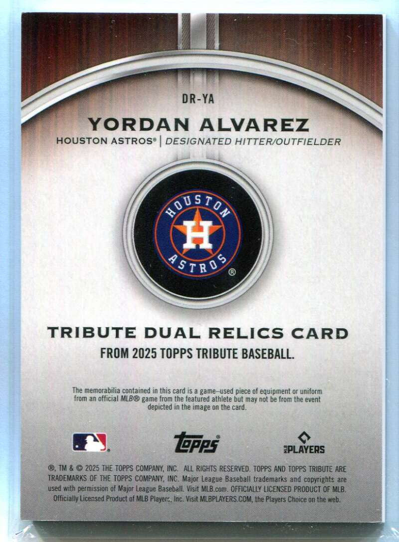 SOLD 165561 2025 Topps Tribute Dual Relics Blue DRYA Yordan Alvarez Dual Jersey 74/150