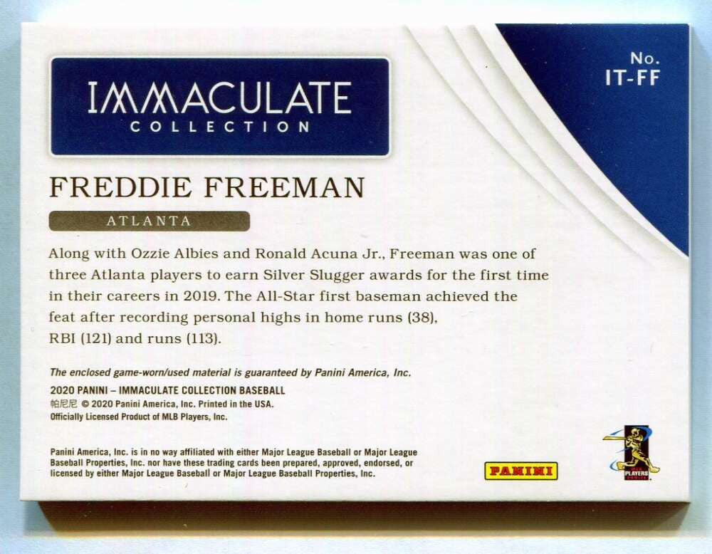 2020 Immaculate Collection Memorabilia Blue Freddie Freeman Triple Jersey 6/25
