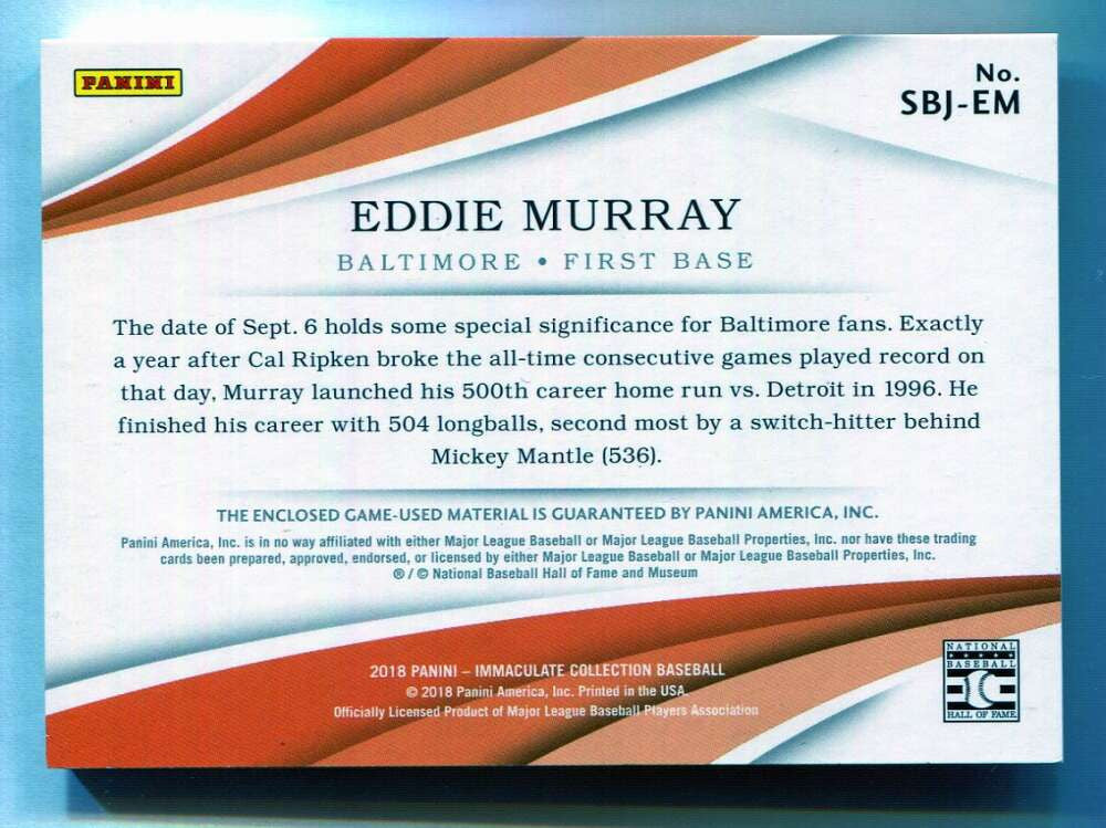 2018 Immaculate Collection Shadowbox Materials 7 Eddie Murray Jumbo Jersey 16/25
