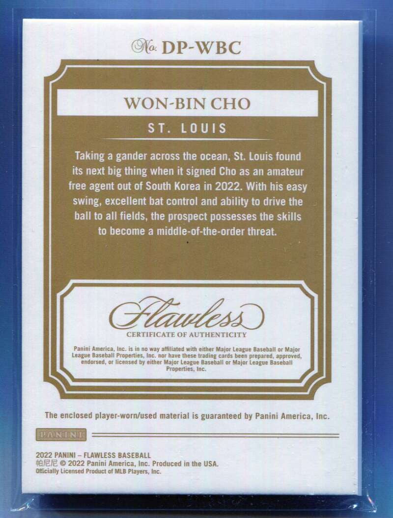 2022 Panini Flawless Patches Ruby 28 Won-Bin Cho Rookie Dual Jersey Patch 20/20