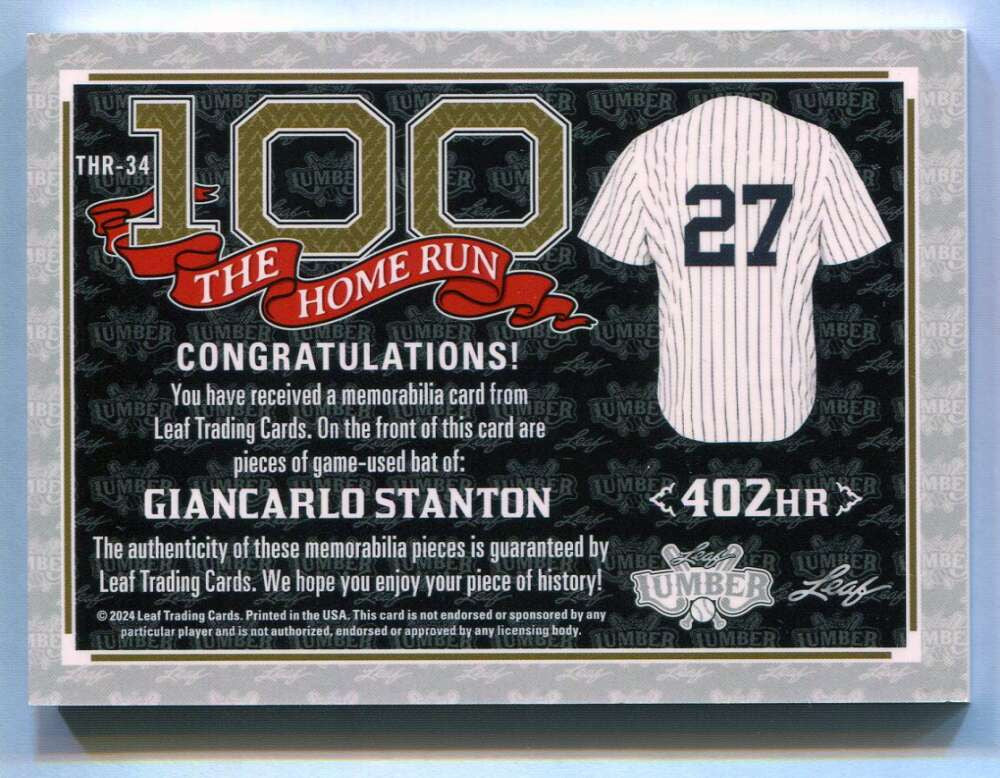 2024 Leaf Lumber The Home Run 100 Platinum thr34 Giancarlo Stanton Dual Bat 4/7