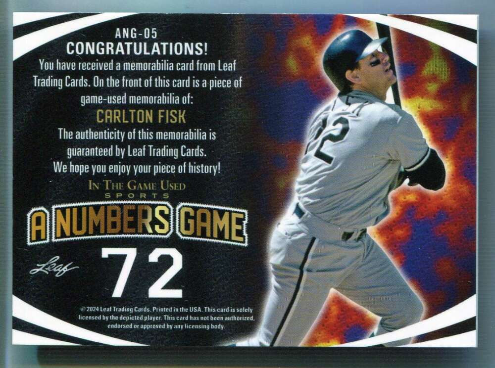 2024 Leaf ITG Used Sports A Numbers Game Red Holo ang05 Carlton Fisk Jersey 3/4