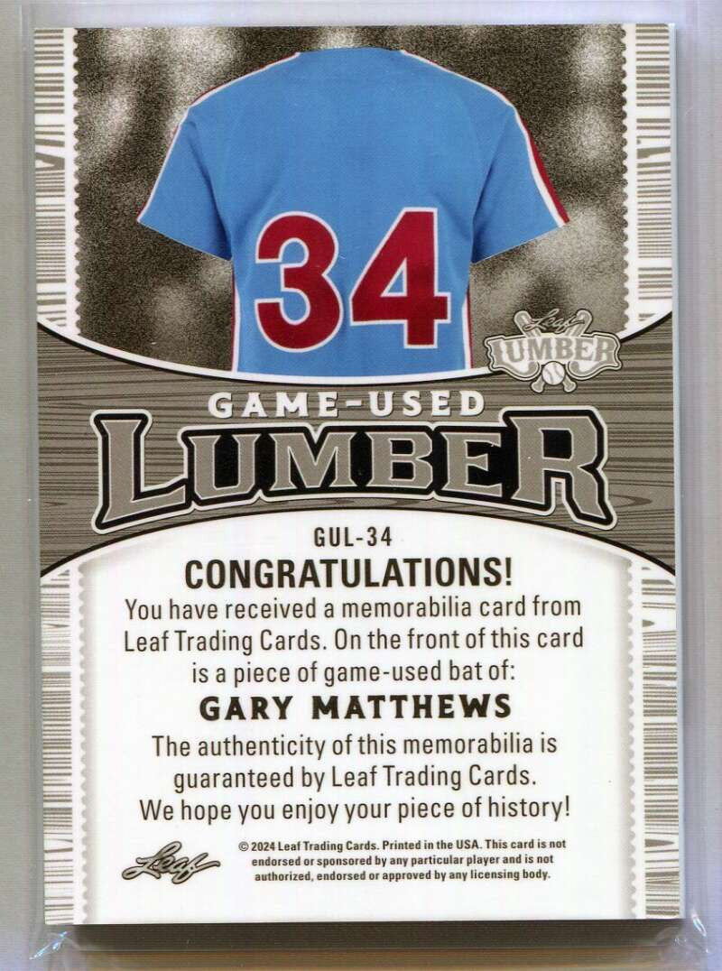 2024 Leaf Lumber Game Used Lumber Silver gulp34 Gary Matthews Bat 1/2