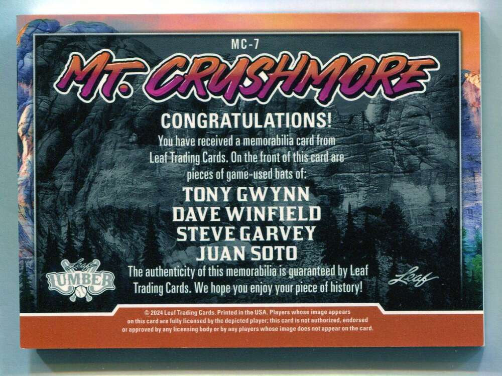 2024 Leaf Lumber Mount Crushmore mc7 Winfield Garvey Soto Gwynn Quad Bat 30/35