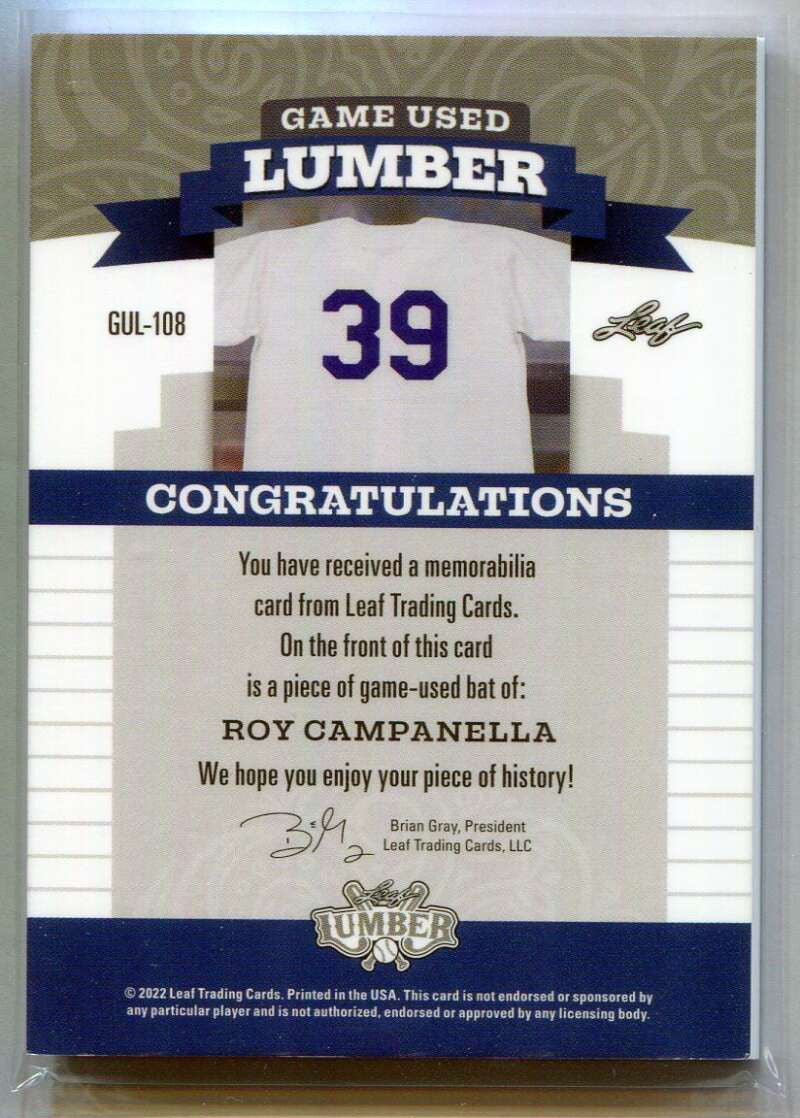 2022 Leaf Lumber Game Used Lumber Purple gul108 Roy Campanella Bat 3/9