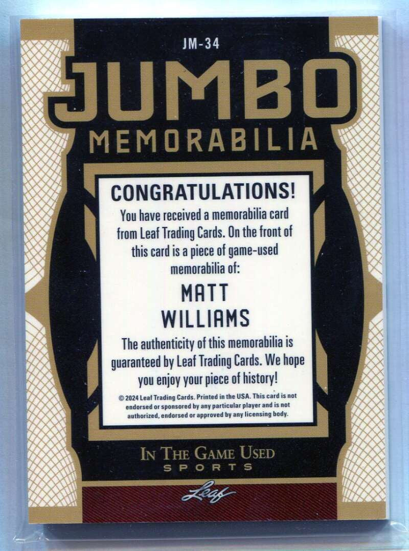 2024 ITG Used Sports Jumbo Memorabilia Silver jm34 Matt Williams Jumbo Patch 2/2