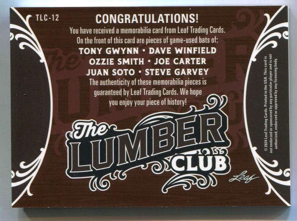 2024 Leaf Lumber Club tlc12 Winfield Carter Garvey Gwynn Smith Soto 6 Bat 15/25