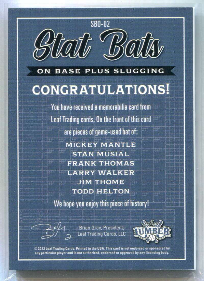 2022 Leaf Lumber Stat Bats Helton Thome Walker Thomas Musial Mantle 6 Bat 6/6