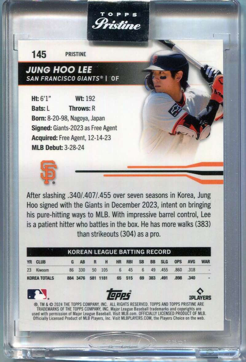 2024 Topps Pristine Blue Pristine Refractor 145 Jung Hoo Lee Rookie 57/75