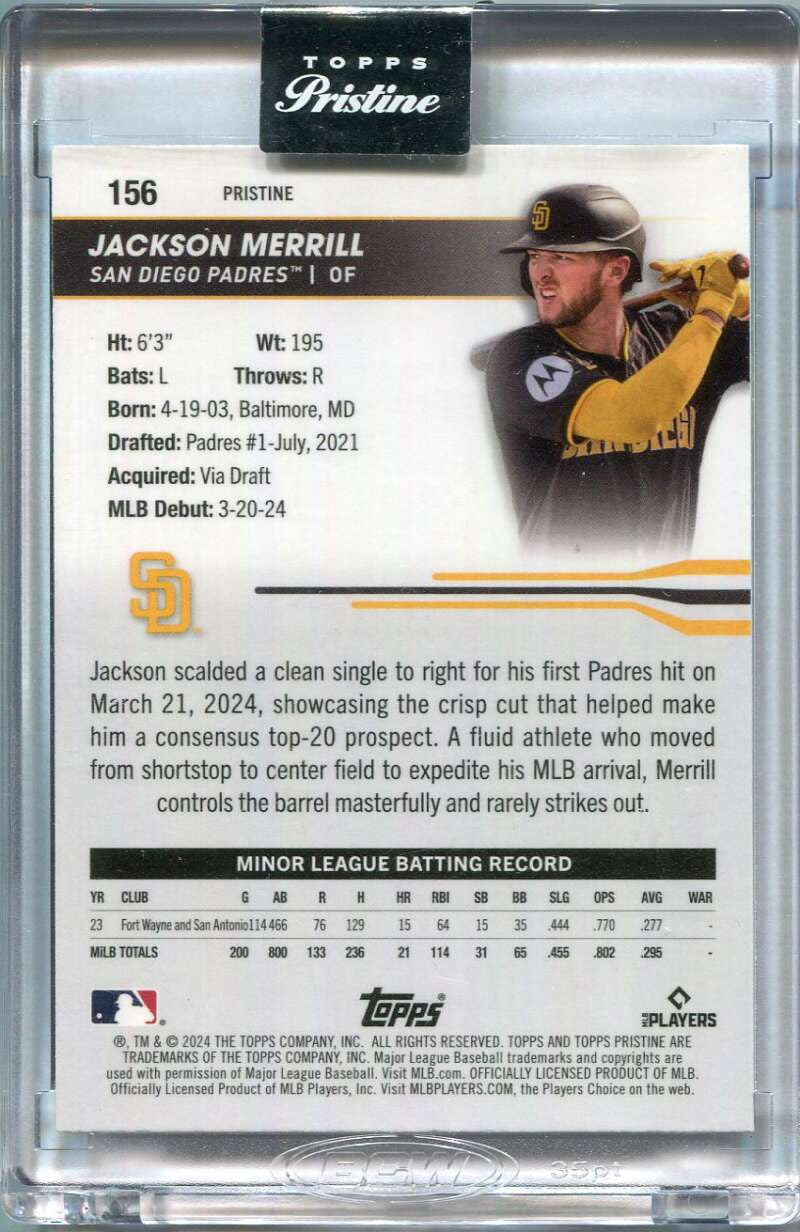 2024 Topps Pristine Purple Pristine Refractor 156 Jackson Merrill Rookie 1/99